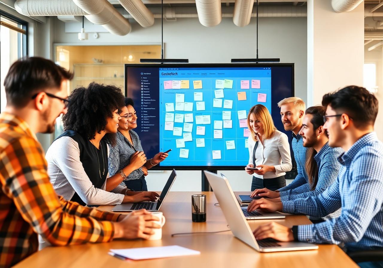 Agile tech team collaborating during a sprint planning session