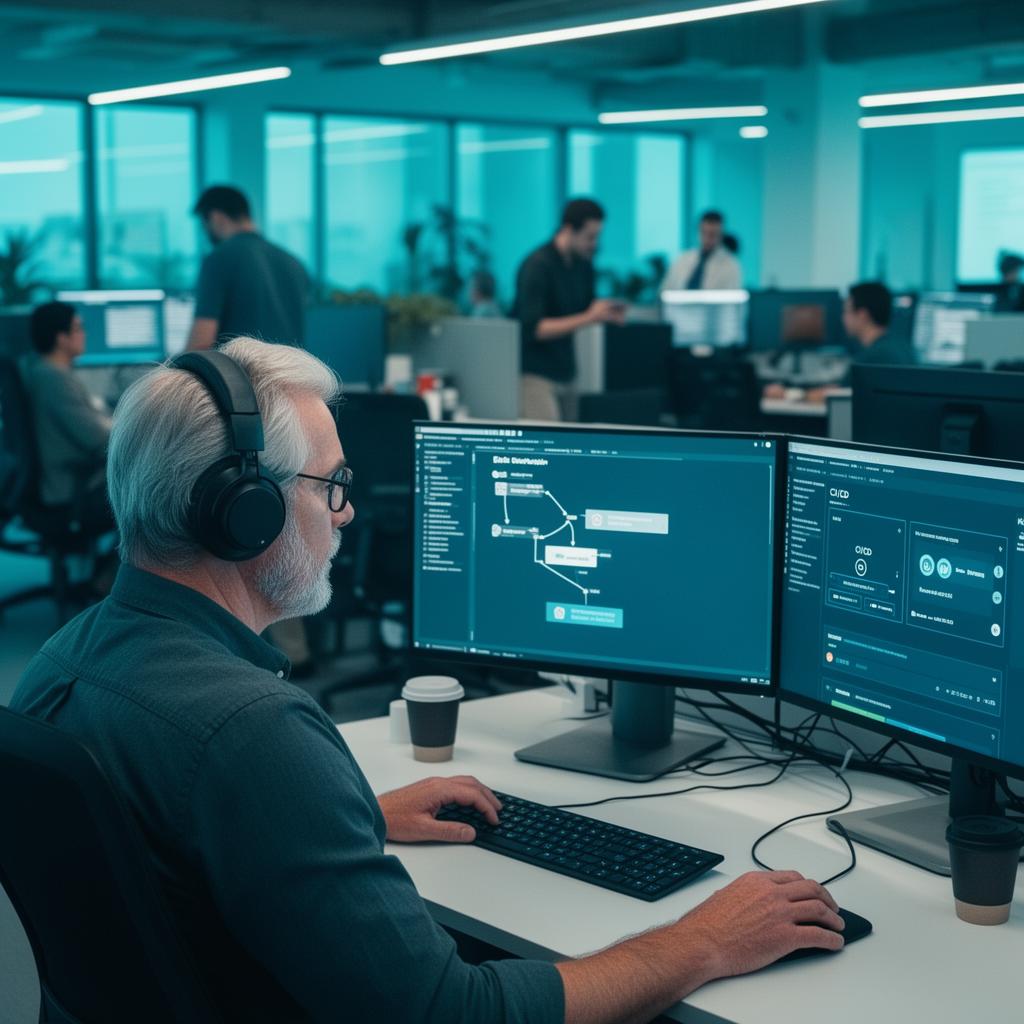 Engineer collaborating with an in-house team in a modern open-plan office